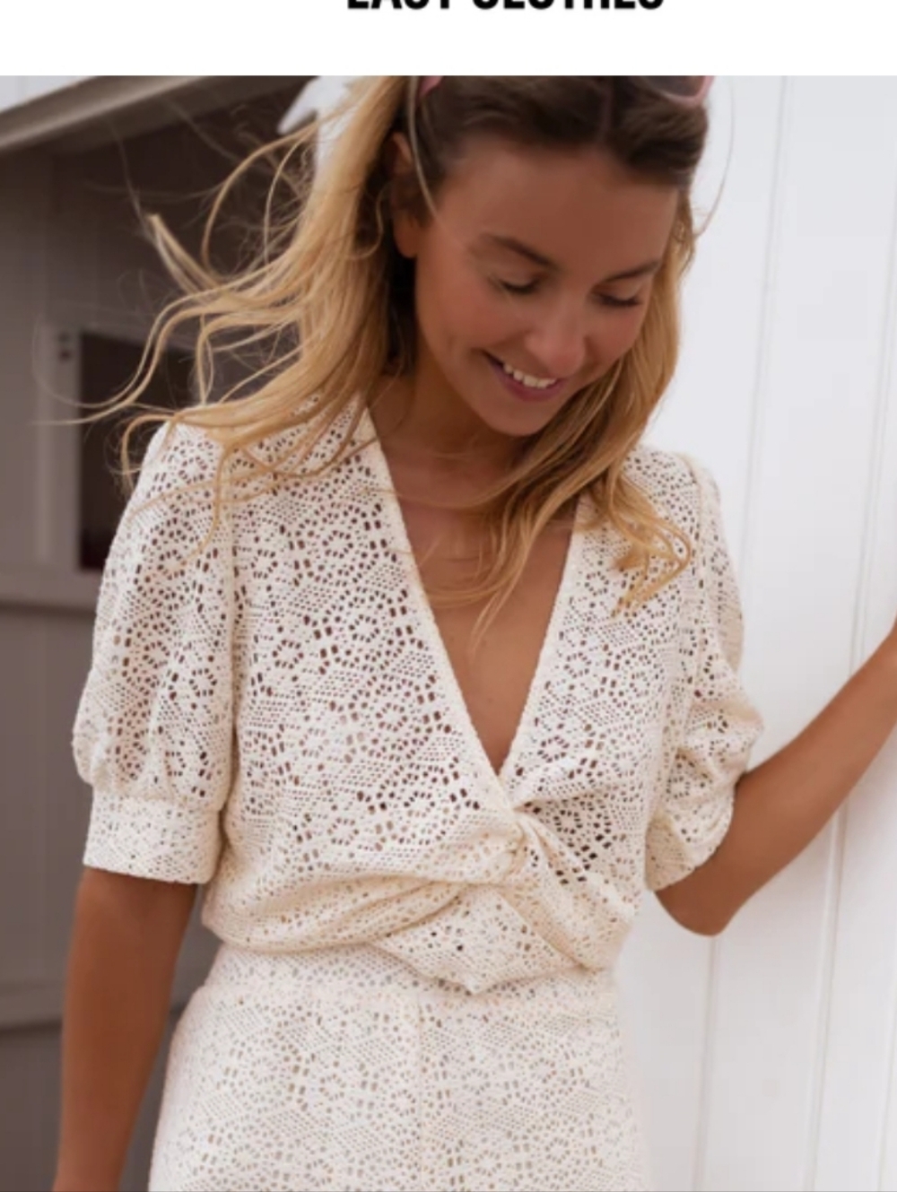 Easy Clothes Ecru Embroidered Safia Blouse Crochet Twist Front M/L Beachy Boho